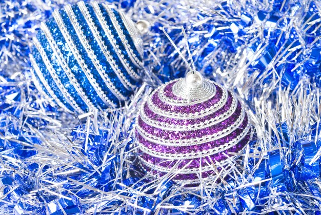 Pink and blue christmas balls with decoration