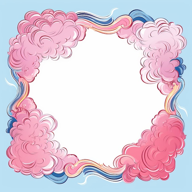 a pink and blue cloud frame on a blue background