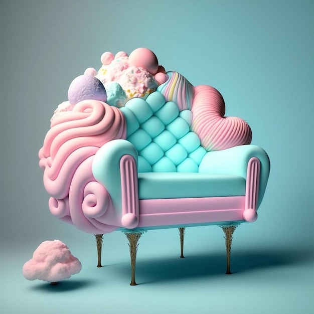 A pink and blue couch with a cloud on it