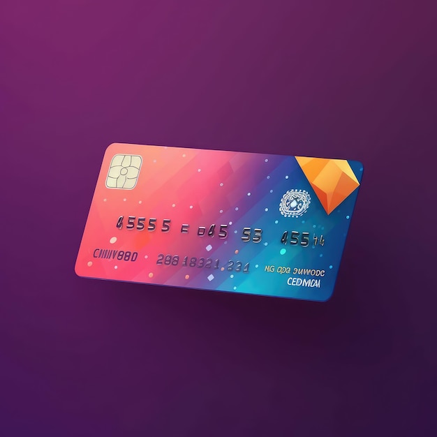 A pink and blue credit card with a colorful design.