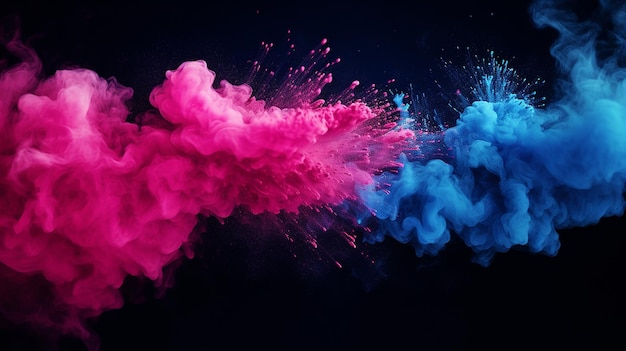 pink blue dust particle splash on black background