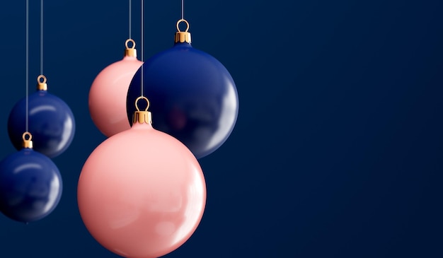 Pink and blue festive christmas hanging baubles Christmas poster 3D Rendering