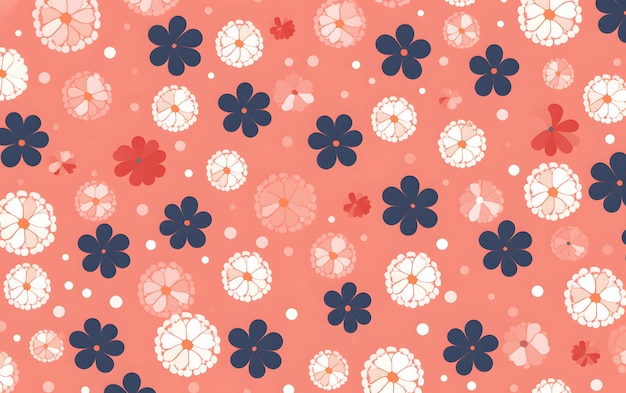 A pink and blue floral pattern with white and pink flowers.