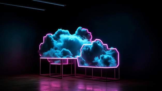 Pink and Blue Fluorescent Light Illuminates Cloud Formation