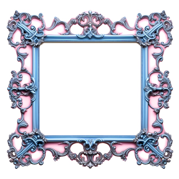 Photo a pink and blue framed mirror with a pink and blue design