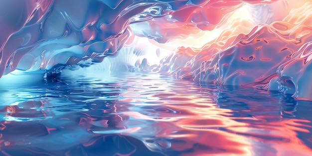 Photo pink and blue glossy cave with water inside