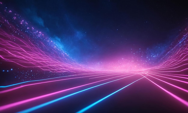 Pink and blue glowing neon lines abstract background