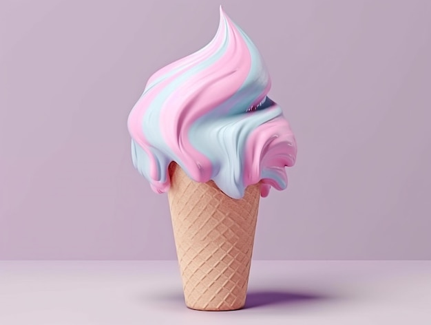 A pink and blue ice cream cone with the word ice cream on it.