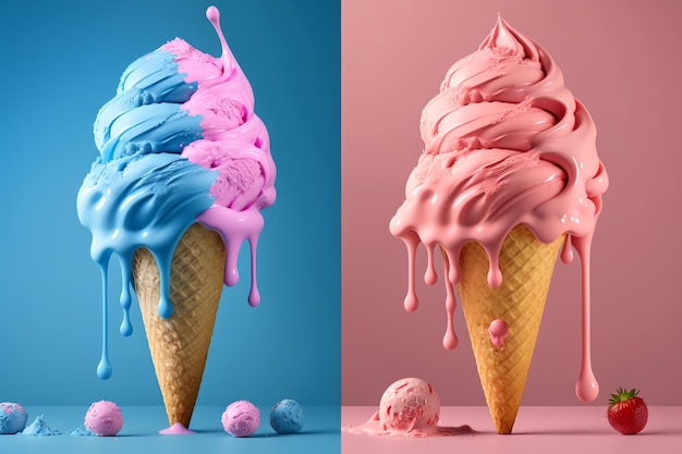 Pink and blue ice cream Illustration AI GenerativexA