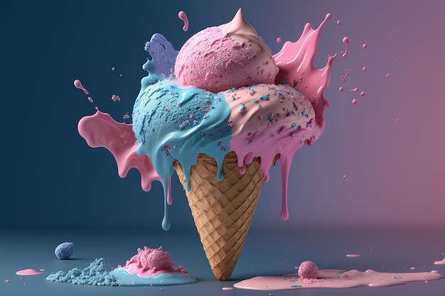 Pink and blue ice cream Illustration AI GenerativexA