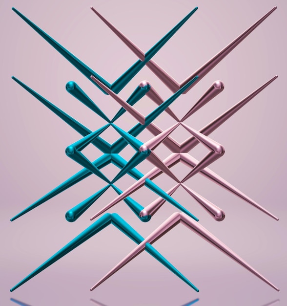 A pink and blue image of a bunch of spikes.