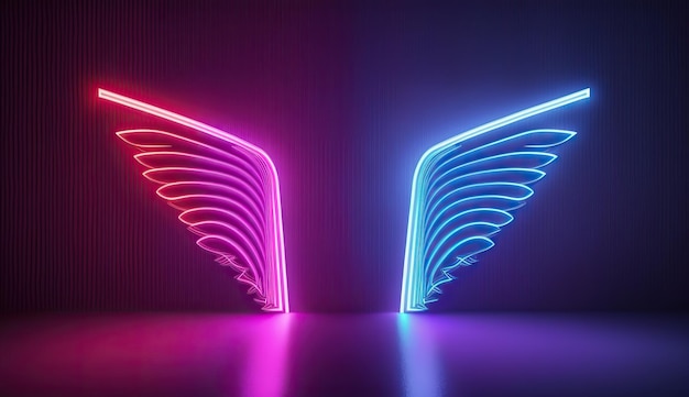 ピンク ブルー ライト ネオン天使翼抽象芸術幾何学的背景 UV スペクトル未来壁紙