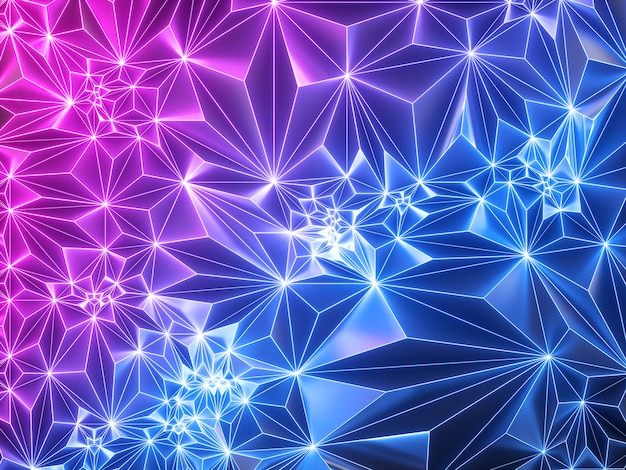 輝くグリッドとピンクブルーのネオンの幾何学的な背景