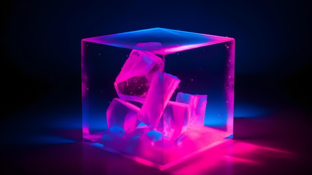 Photo pink and blue neon gypsum cube