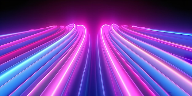 Розовые и синие неоновые линии поднимаются в трехмерном изображении абстрактного минимального неонового фона Generative Ai
