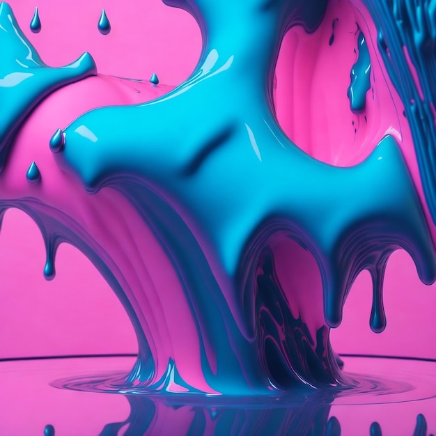 A pink and blue paint splashing down a table