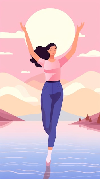 Photo pink and blue pastel colors of a woman doing yoga please minimal details ai generated art