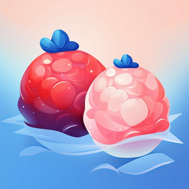 A pink and blue picture of two raspberries