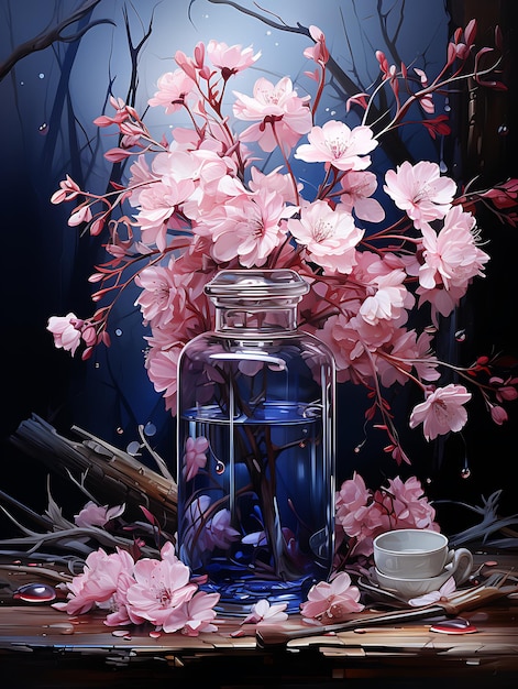pink blue and purple flowers in a glass vase