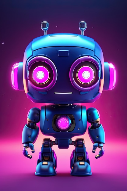 a pink and blue robot with a pink background