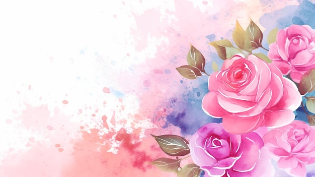 Pink and blue roses on a pink background