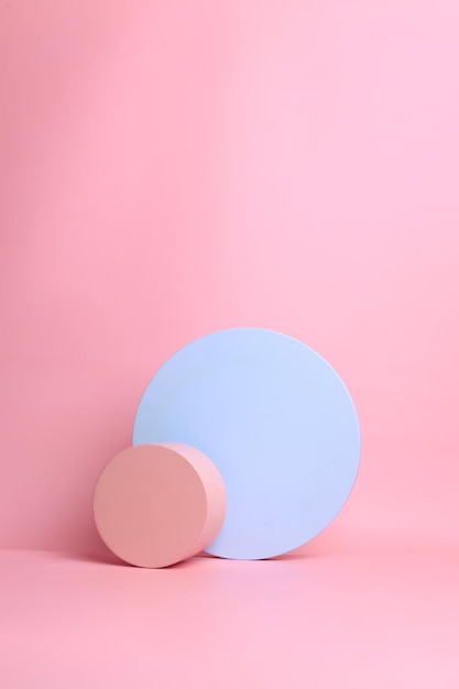 Pink and blue round shape, pastel color background for products presentation or exhibitions