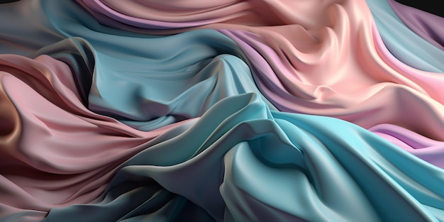 Pink and blue silk fabric in a window