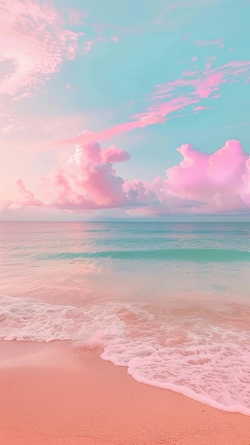 Photo pink and blue sky pink clouds on the beach light