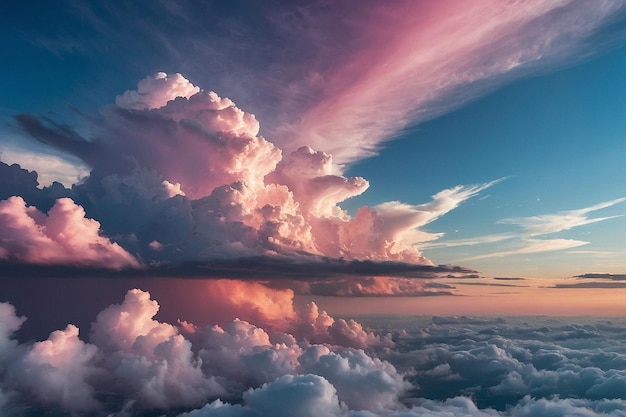 Foto cielo rosa e blu con bellissime nuvole