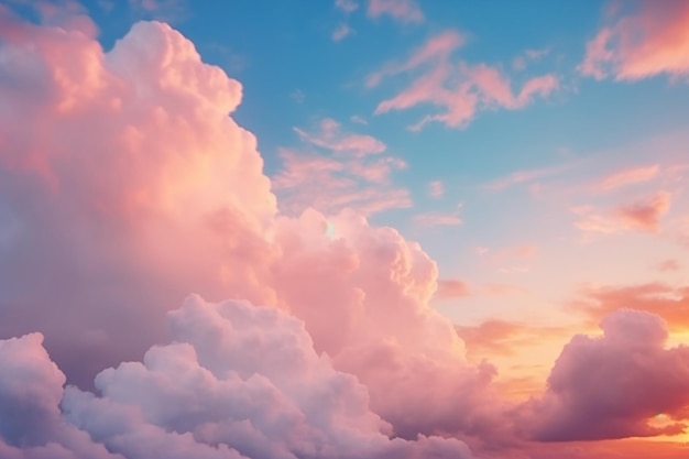 ピンクと青の空と雲と太陽