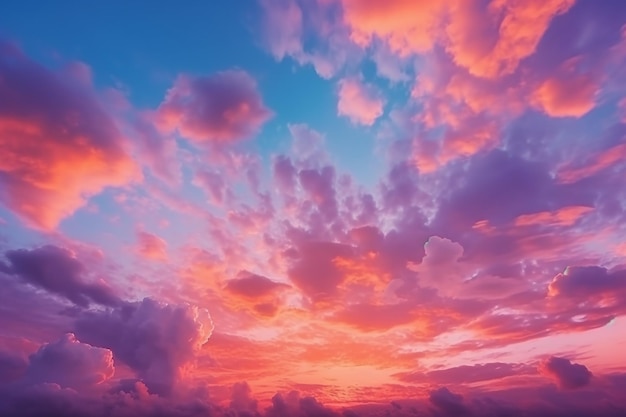 ピンクと青の空と雲と単語の雲