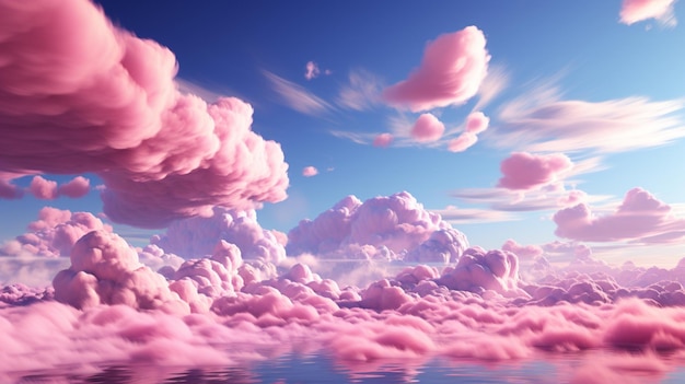 A pink and blue sky with a green background and a pink cloud generative ai