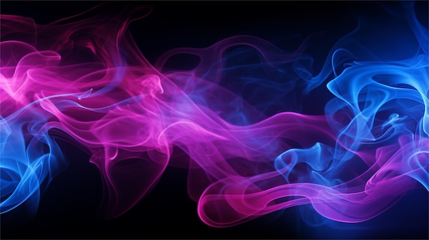 Pink and blue smoke against a black background