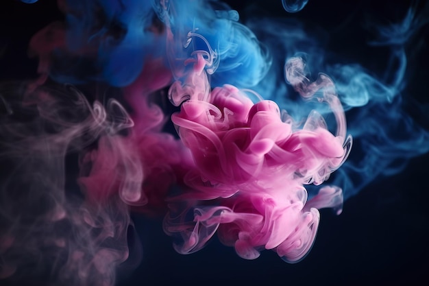 A pink and blue smoke is being dropped into the air.