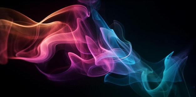 A pink and blue smoke swirls in the dark.