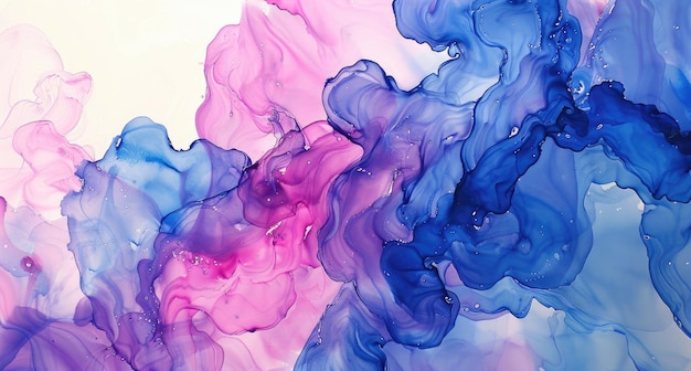 pink and blue smoke on white background with colorful keywords