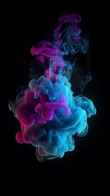 A pink and blue smoke with a black background