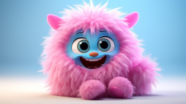 Pink and Blue Stuffed Monster with Big Eyes