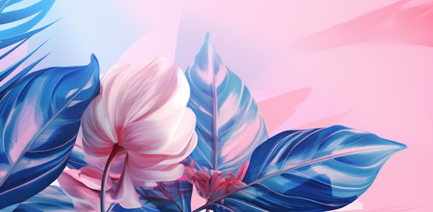 핑크와 블루 열대 잎 배경 일러스트 AI GenerativexA