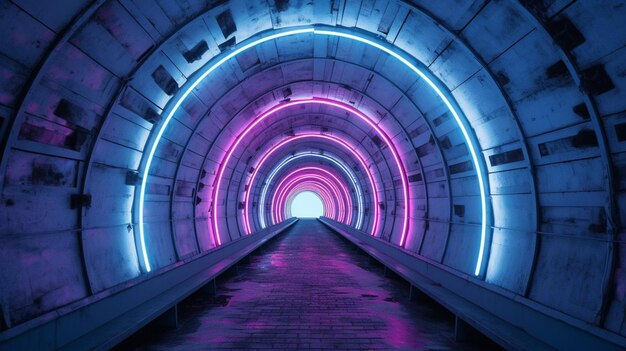 A pink and blue tunnel with a pink light