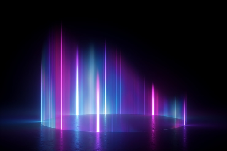 Photo pink blue vertical rays. aurora borealis phenomenon