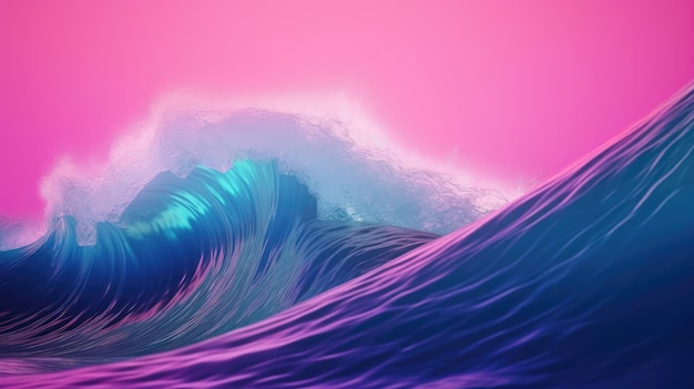 A pink and blue wave with a pink background