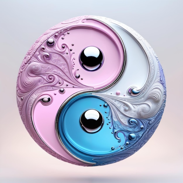 Photo pink blue and white yinyang symbol