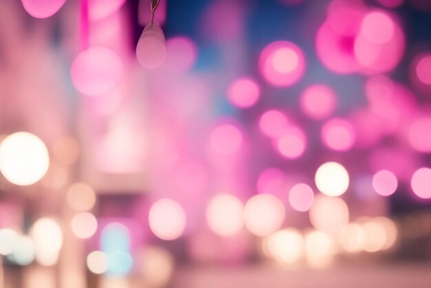 Pink Bokeh Background Of Shopping Center With Lights Blurry Image