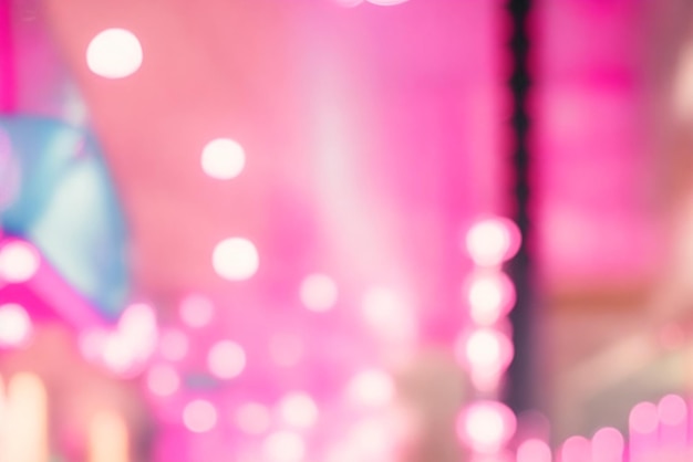Pink Bokeh Background Of Shopping Center With Lights Blurry Image