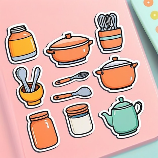a pink book with a picture of cooking utensils and a pink background