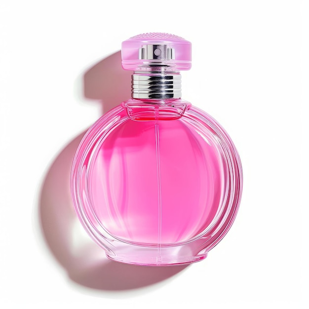 Pink Bottle of Perfume Womens Eau De Parfum in Beautiful Rose Gold Bottle Isolated on White Flora