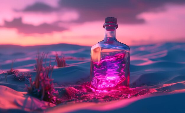 pink bottle shot in the sand