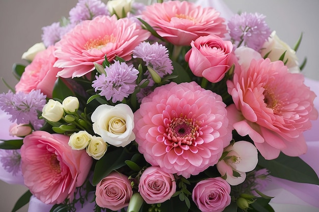 Pink bouquet of flowers close up