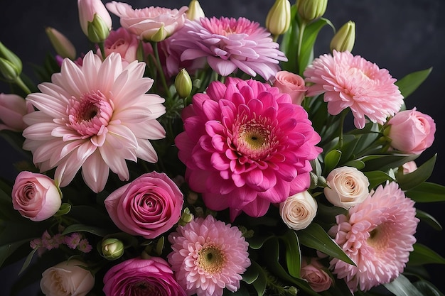 Pink bouquet of flowers close up